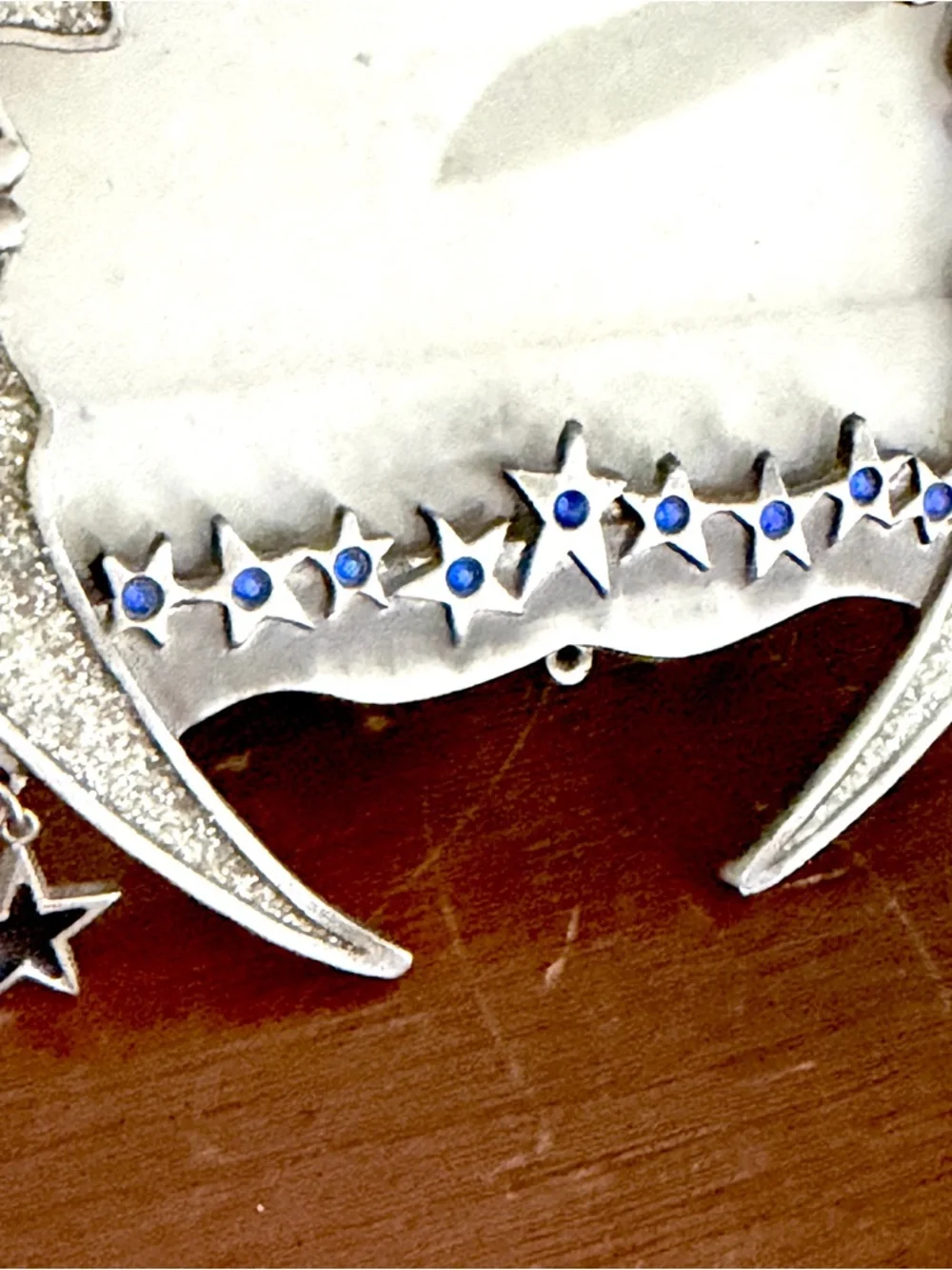 Vintage 90s Celestial Y2K Sparkle Crescent Moon Stars Stones Metal Picture Frame